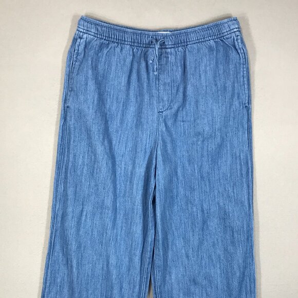 Old Navy Pants Girl's XL 14-16 Blue Chambray Pull On Loose Drawstring Wide Leg - Picture 2 of 14